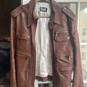 Men's Dolce and Gabbana Short Brown Leather Jacket Size 38/52